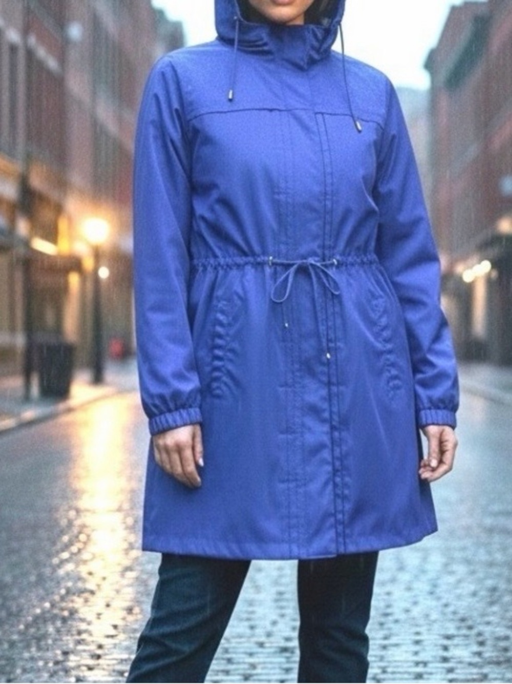 Elie Tahari Blue Hooded Raincoat Lightweight Waterproof Jacket